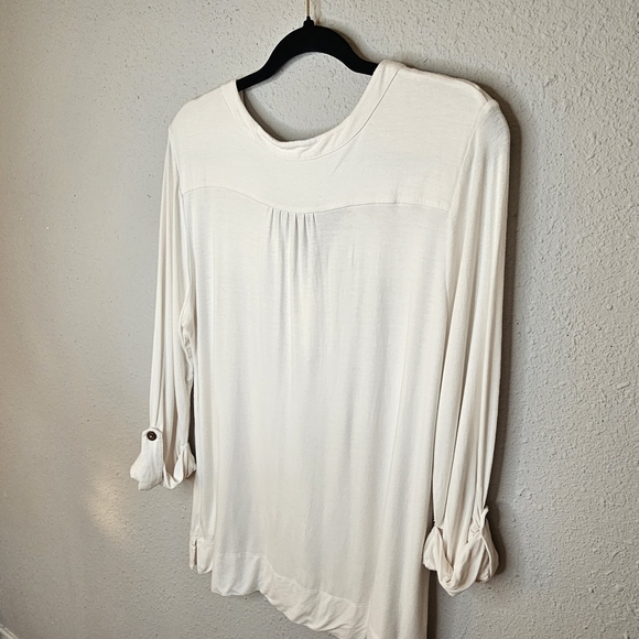 Soft Surroundings Rolled Sleeve Womens Tunic Shirt L Large V Neck Buttons White - Picture 9 of 12